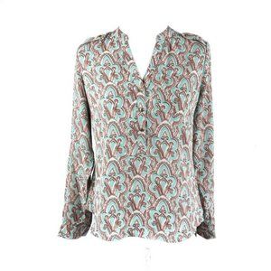The Limited Blouse V-Neck Long Sleeve Turquoise Orange Paisley Print XS